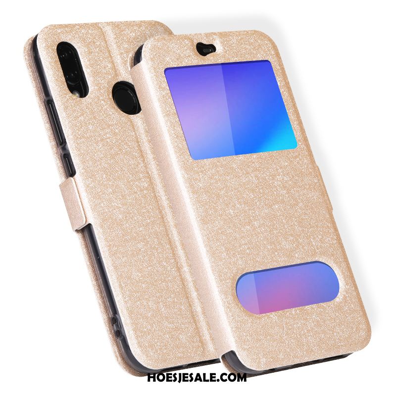 Huawei P20 Lite Hoesje Goud Anti-fall Hoes Leren Etui Skärmskydd Online