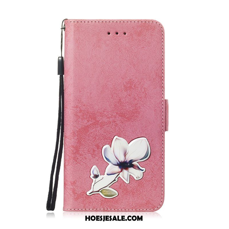 Huawei P30 Pro Hoesje Folio Bescherming Leren Etui Roze Bloemen Sale