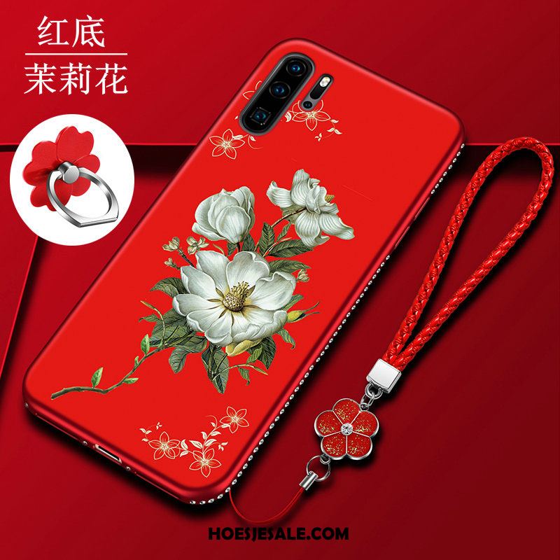 Huawei P30 Pro Hoesje Rood Siliconen Schrobben Bloemen Mobiele Telefoon Sale