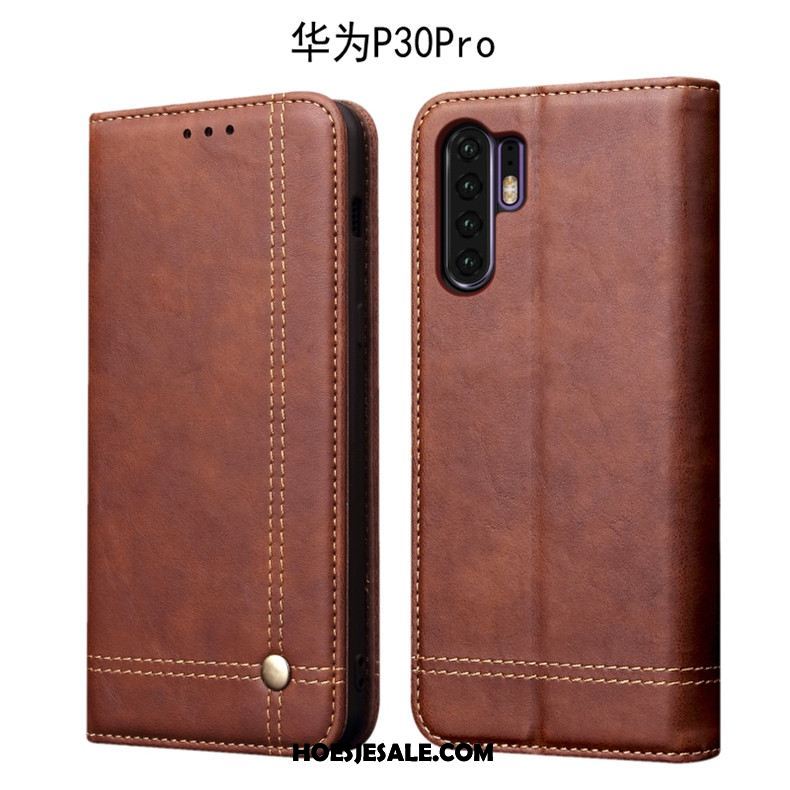 Huawei P30 Pro Hoesje Vintage Leren Etui Diepe Kleur Hoes Folio Sale