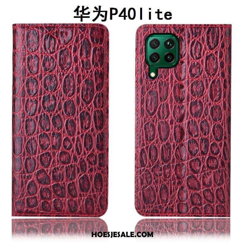 Huawei P40 Lite Hoesje Leren Etui Anti-fall Hoes Rood Bescherming Online