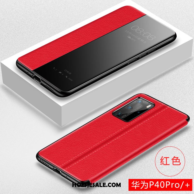 Huawei P40 Pro Hoesje Rood Leren Etui Mobiele Telefoon Clamshell Persoonlijk Korting