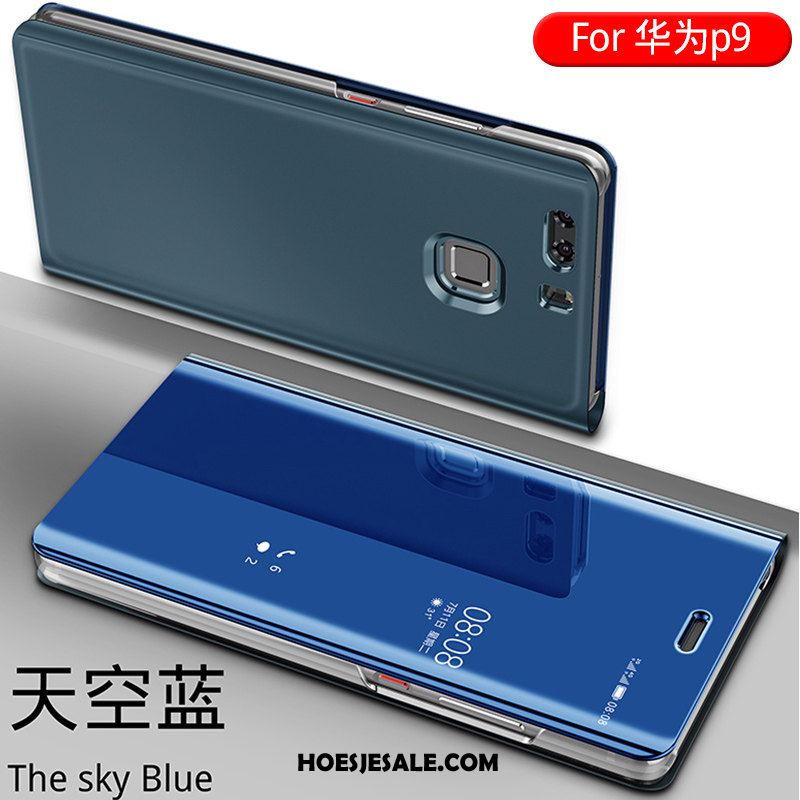 Huawei P9 Hoesje Hoes Leren Etui Blauw Clamshell Anti-fall Goedkoop