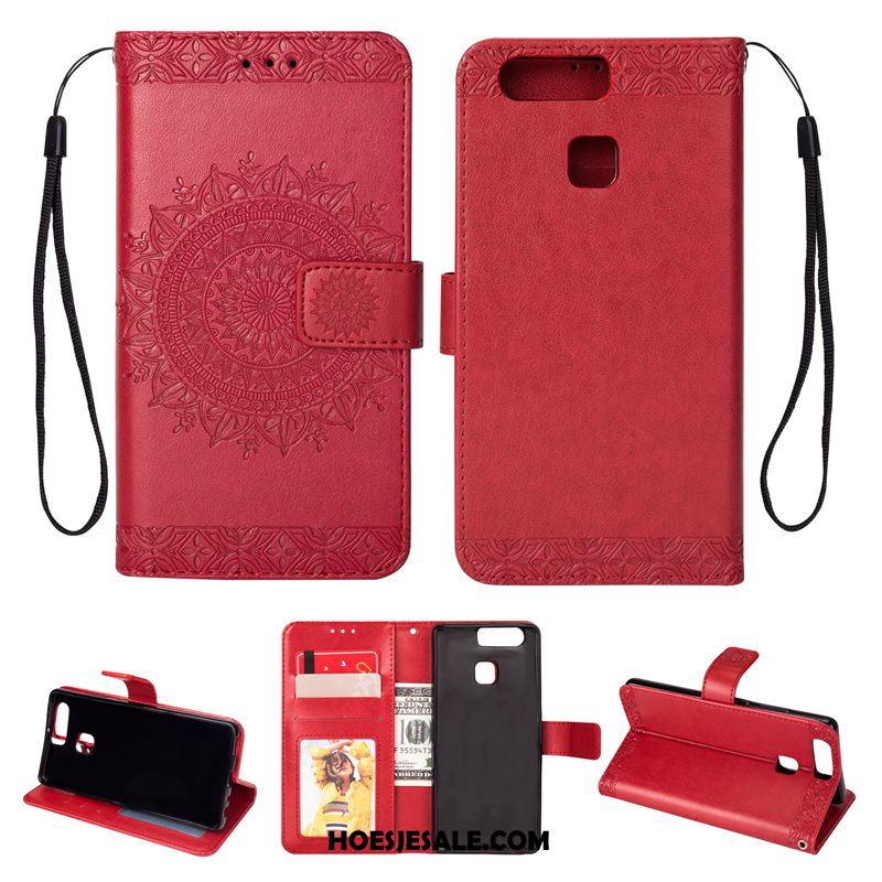 Huawei P9 Hoesje Rood Anti-fall Portemonnee Folio Bescherming Winkel