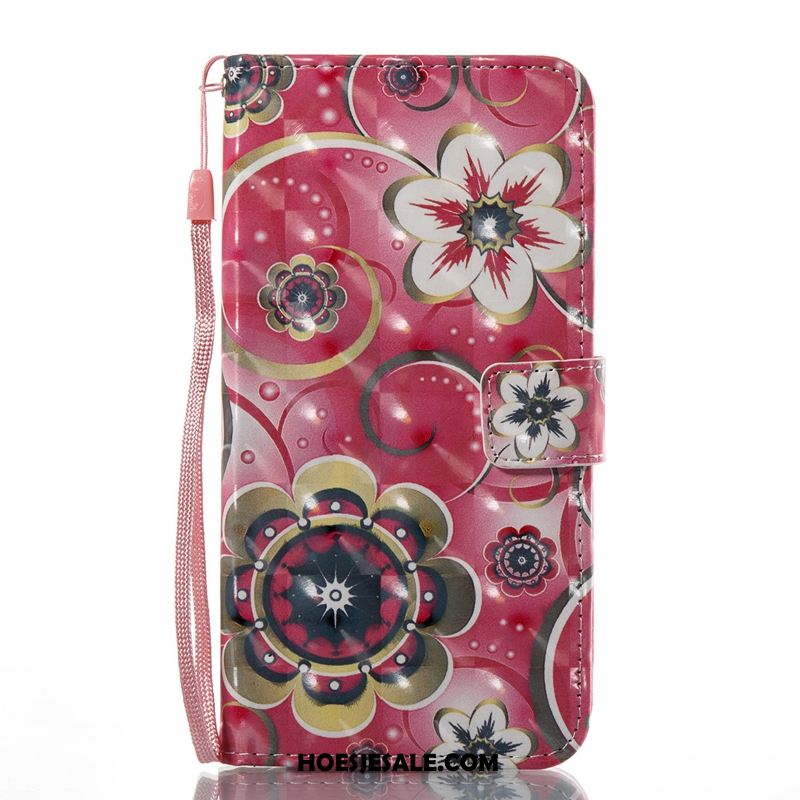 Huawei Y6 Pro 2017 Hoesje Mobiele Telefoon Folio Bescherming Bloemen Rood Korting