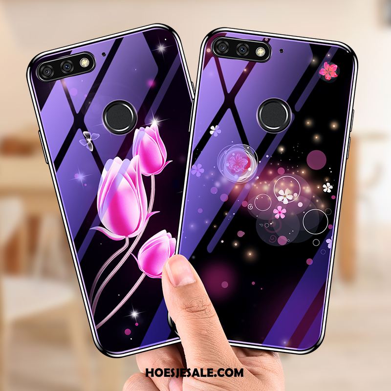 Huawei Y7 2018 Hoesje Mobiele Telefoon Plating Purper Gehard Glas Hoes Sale