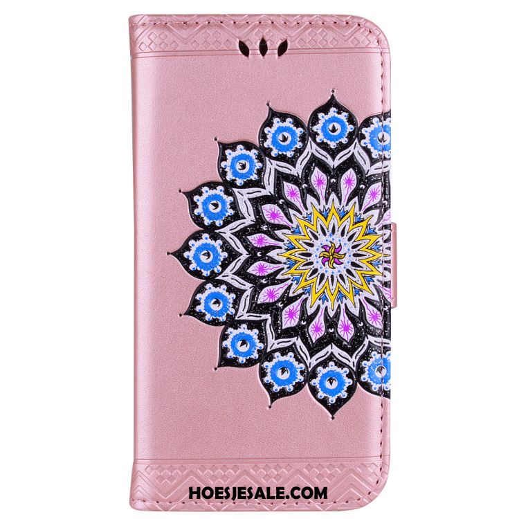 Huawei Y7 2018 Hoesje Ster Nieuw Leren Etui Roze Bloemen Sale