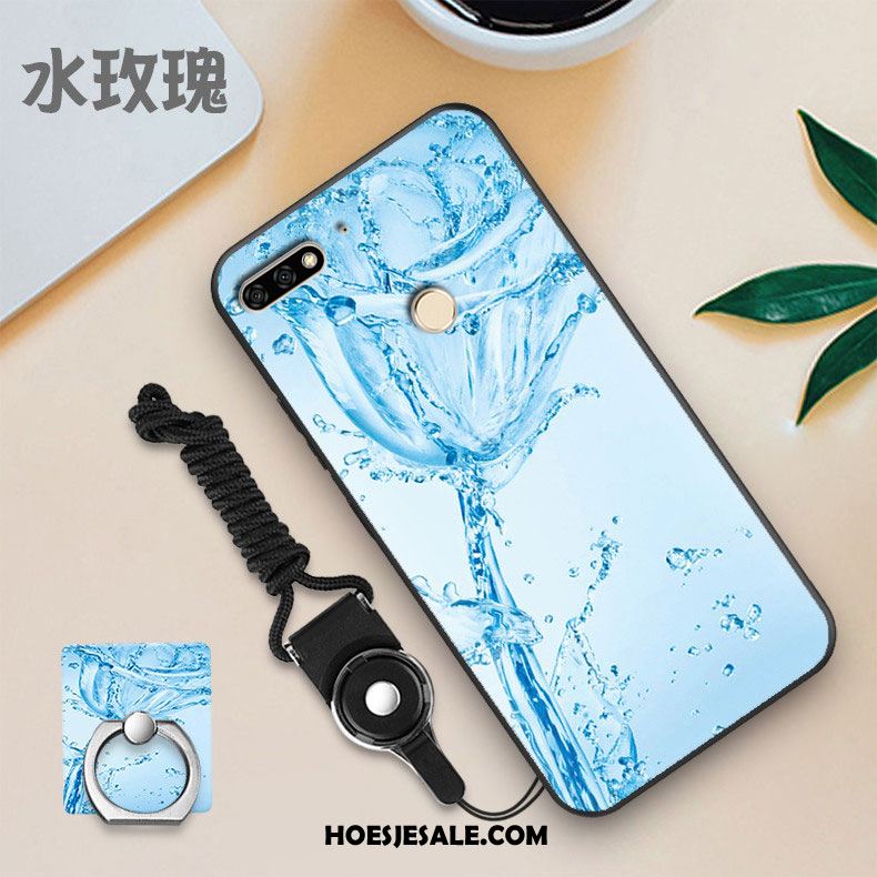 Huawei Y7 2018 Hoesje Tempereren Blauw Persoonlijk Skärmskydd Zwart Aanbiedingen