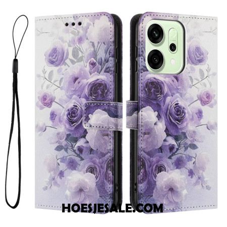 Leren Hoesje Oppo Reno 14 5g Violette Bloemen Bescherming Hoesje