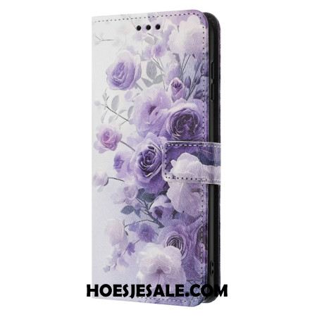 Leren Hoesje Samsung Galaxy A17 4g / 5g Paarse Rozen Bescherming Hoesje
