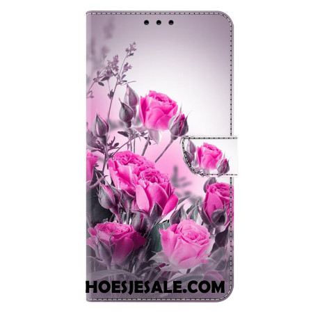 Leren Hoesje Samsung Galaxy A17 4g / 5g Velden Met Paarse Bloemen Bescherming Hoesje