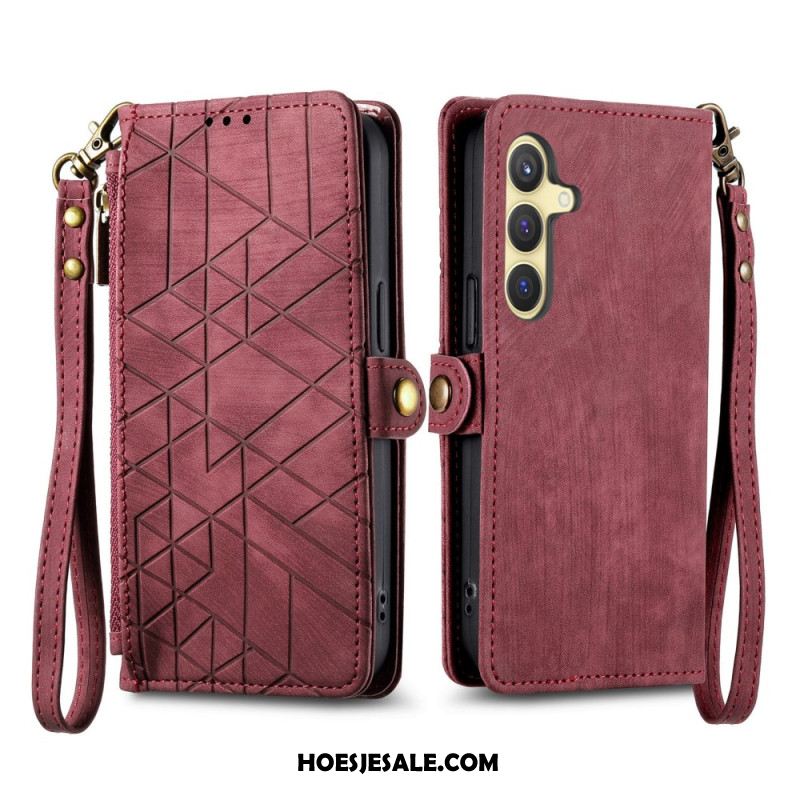 Leren Hoesje Samsung Galaxy S25 5g Portemonnee Met Geometrische Suède-look