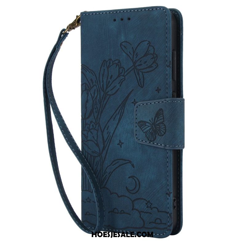 Leren Hoesje Samsung Galaxy S25 5g Suède-effect Bloemenpatroon