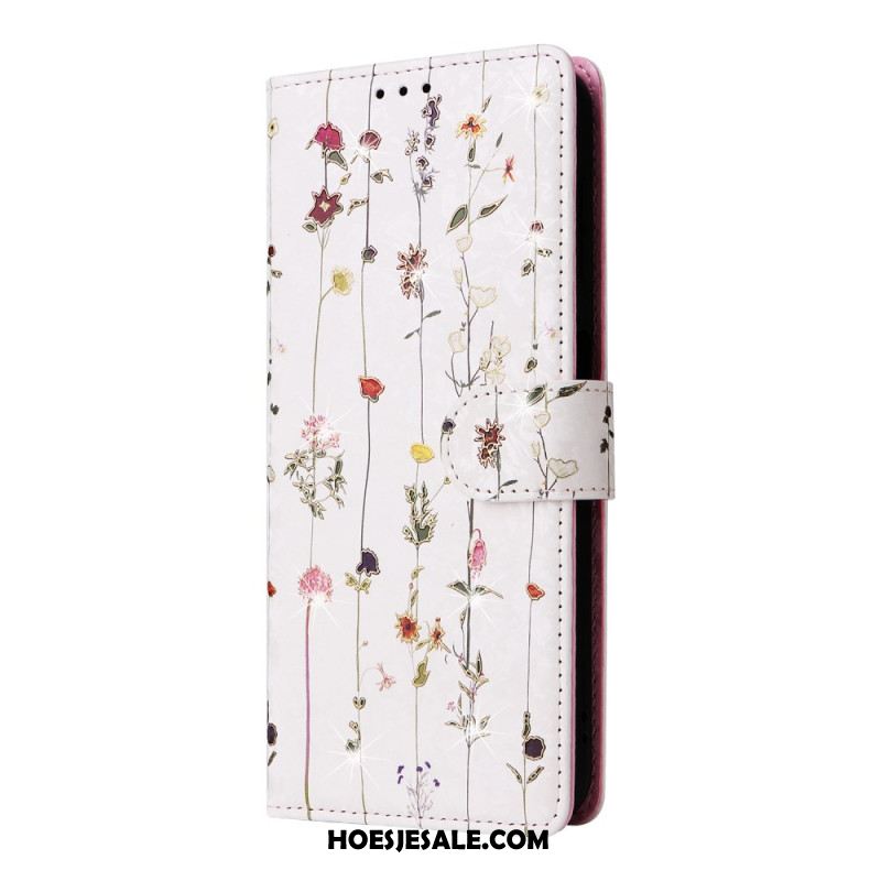 Leren Hoesje Samsung Galaxy S25 Fe Bloemenprint Bescherming Hoesje