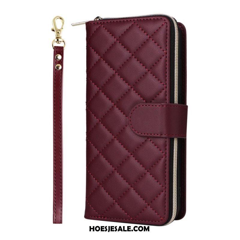 Leren Hoesje Samsung Galaxy S25 Fe Gewatteerd Met Bandje En Schouderband Bescherming Hoesje