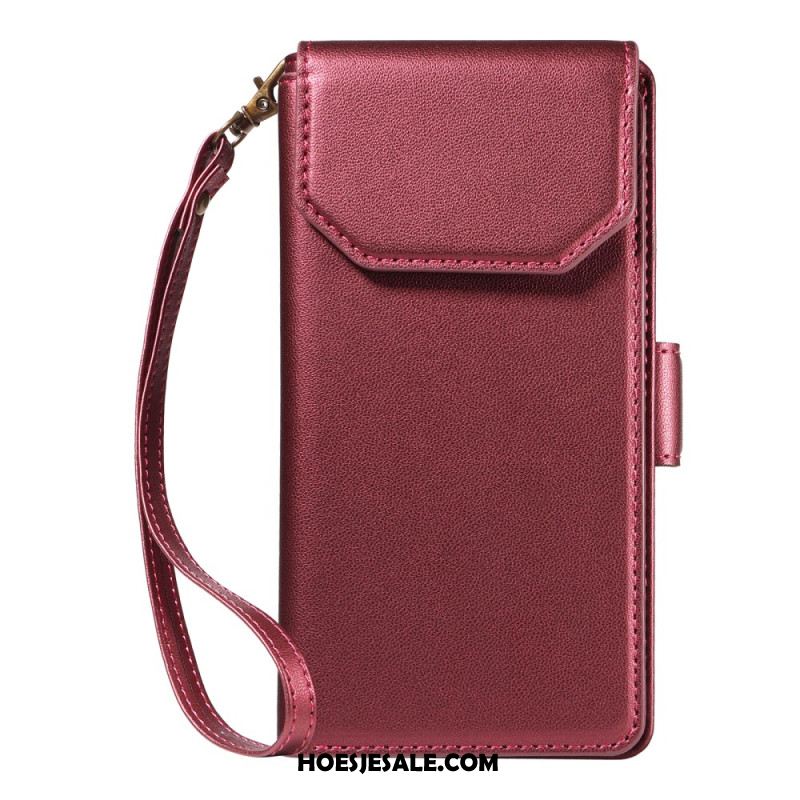 Leren Hoesje Samsung Galaxy S25 Fe Kaarthouder En Polsbandje Bescherming Hoesje