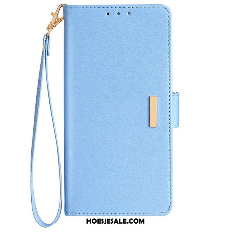 Leren Hoesje Samsung Galaxy S25 Plus 5g Gouden Sluiting Met Bandje Bescherming Hoesje