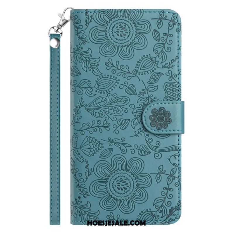 Leren Hoesje Samsung Galaxy S26 Bloemenpatroon Met Koord Bescherming Hoesje