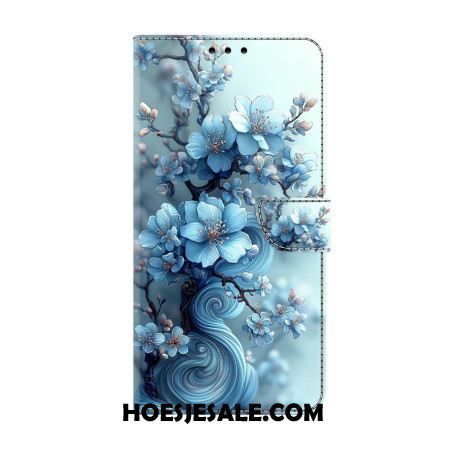 Leren Hoesje Samsung Galaxy S26 Ijsblauwe Bloemen Bescherming Hoesje