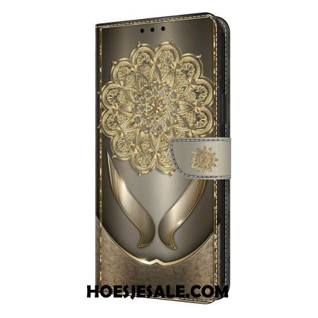 Leren Hoesje Samsung Galaxy S26 Plus Glanzende Gouden Bloemen