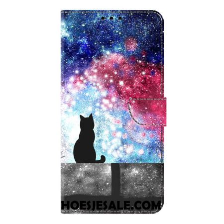 Leren Hoesje Samsung Galaxy S26 Plus Kat In Een Sterrenhemel Bescherming Hoesje