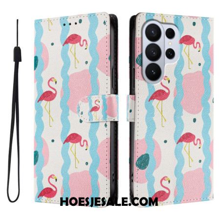 Leren Hoesje Samsung Galaxy S26 Ultra Flamingo's Bescherming Hoesje