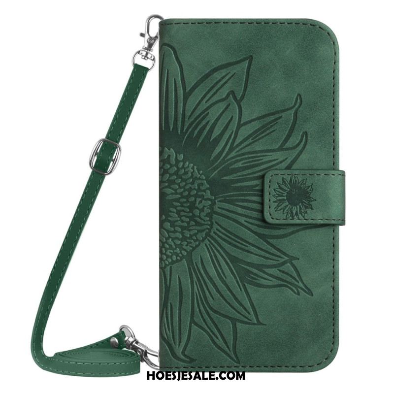 Leren Hoesje Samsung Galaxy S26 Zonnebloemprint Met Schouderband Bescherming Hoesje