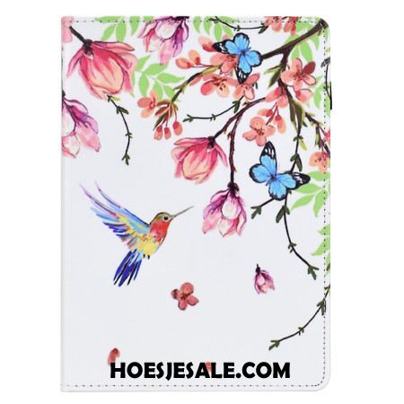 Leren Hoesje Samsung Galaxy Tab S11 Gekleurde Bloemen En Vogels Bescherming Hoesje