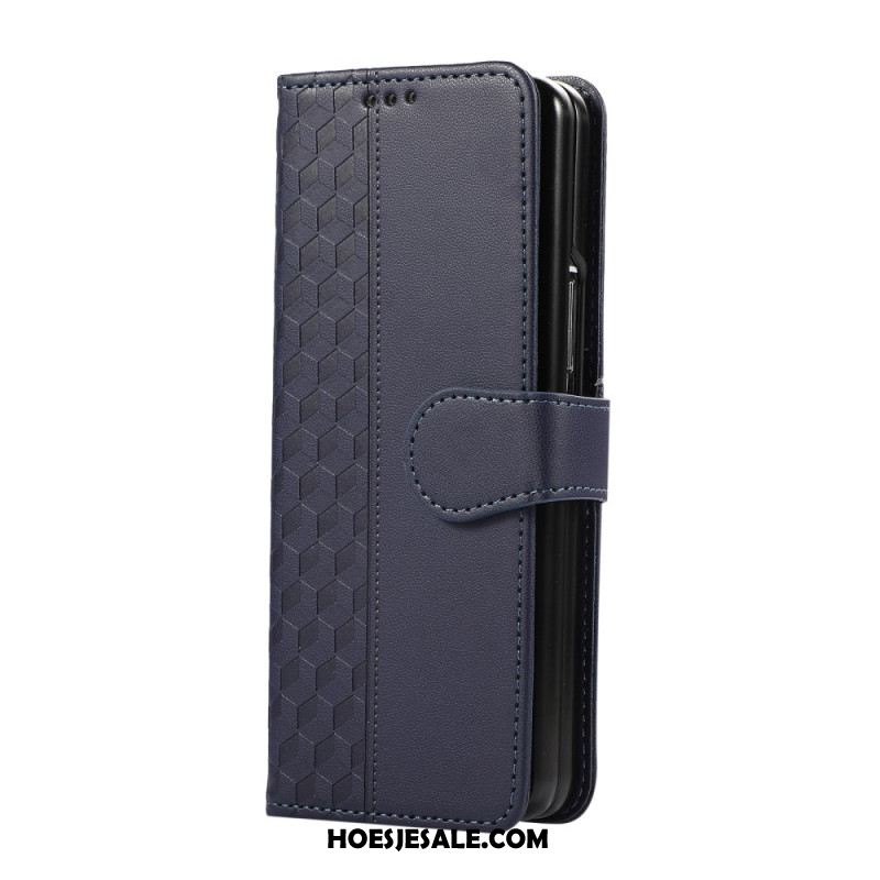 Leren Hoesje Samsung Galaxy Z Fold 7 Reliëfpatroon Met Riempje