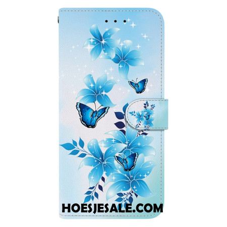 Leren Hoesje Sony Xperia 10 Vii Blauwe Vlinders En Bloemen Bescherming Hoesje