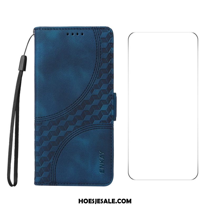 Leren Hoesje Voor Oneplus Nord 4 Patroon Met Gehard Glazen Schermbeschermer