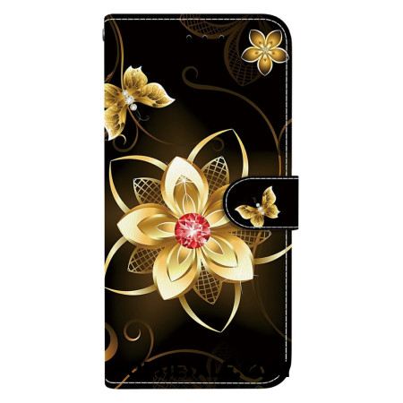 Leren Hoesje Voor Oneplus Nord 5 Gouden Bloemenpatroon