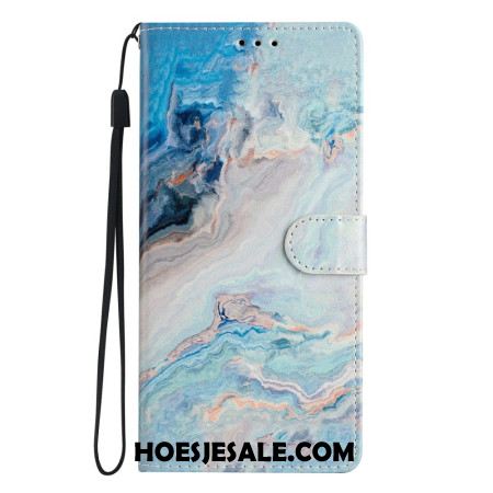 Leren Hoesje Voor Samsung Galaxy S26 Plus Blauw Marmer