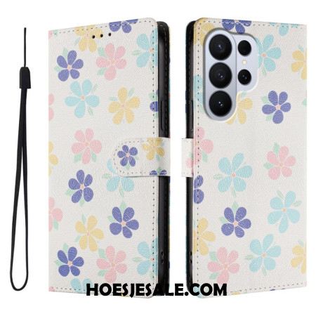 Leren Hoesje Voor Samsung Galaxy S26 Ultra Kleurrijke Bloemen