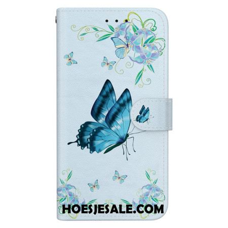 Leren Hoesje Voor Xiaomi 15 Pro Vlinder En Blauwe Bloemen