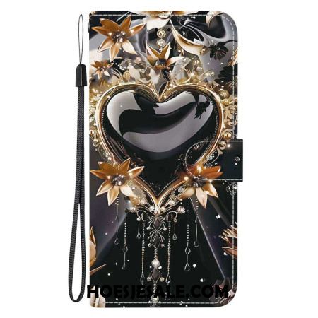 Leren Hoesje Voor Xiaomi 15t Zwart-gouden Hart