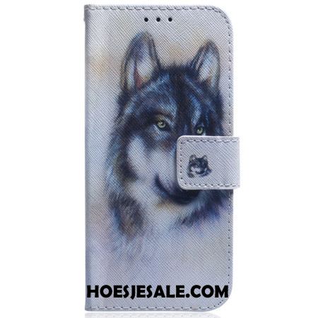 Leren Hoesje Voor Xiaomi Redmi Note 14 4g Aquarel Wolf