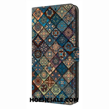 Leren Hoesje Voor Xiaomi Redmi Note 14 4g Blauw Bloemenpatroon