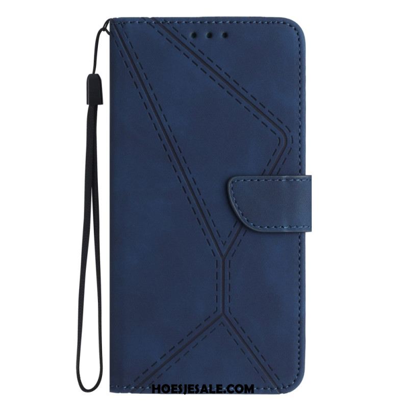 Leren Hoesje Voor Xiaomi Redmi Note 14 5g Bandjes Met Lijnen En Trekkoordjes