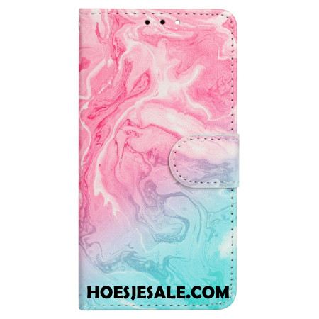 Leren Hoesje Voor Xiaomi Redmi Note 14 Pro 4g Roze En Groen Marmer