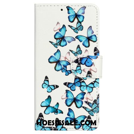 Leren Hoesje Voor Xiaomi Redmi Note 14 Pro 4g Vlucht Van Blauwe Vlinders