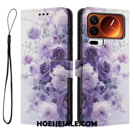 Leren Hoesje Xiaomi 17 Pro Paarse Rozen