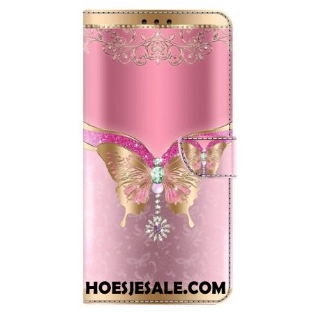 Leren Hoesje Xiaomi Redmi Note 13 4g - Roze En Gouden Vlinder