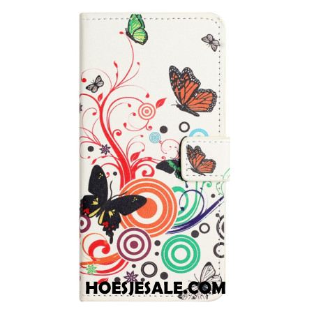 Leren Hoesje Xiaomi Redmi Note 14 4g Vlinders Op Een Witte Achtergrond
