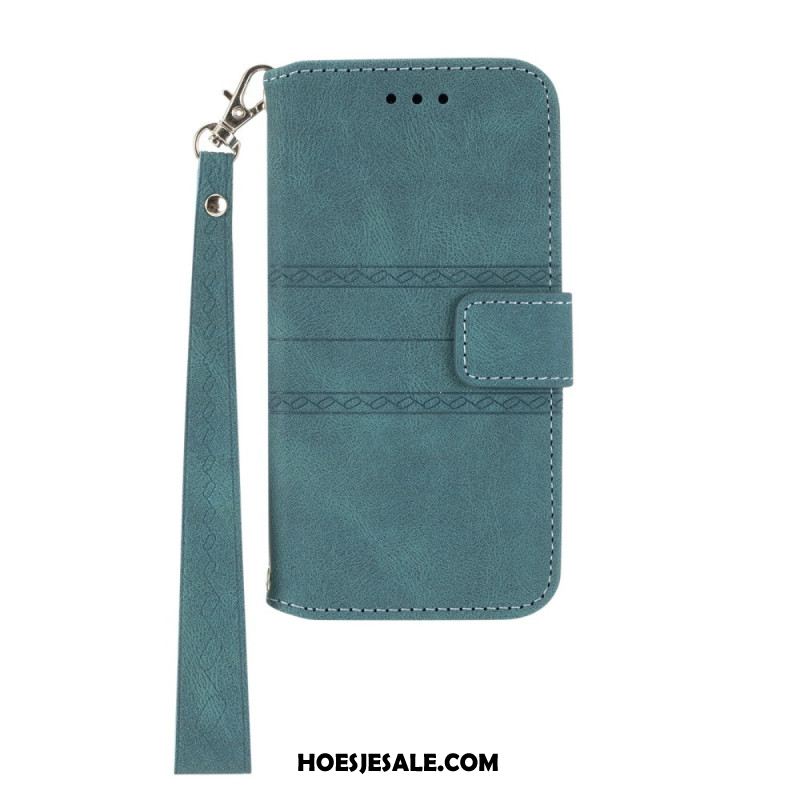 Leren Hoesje Xiaomi Redmi Note 14 5g Friespatroon Met Bandje Bescherming Hoesje