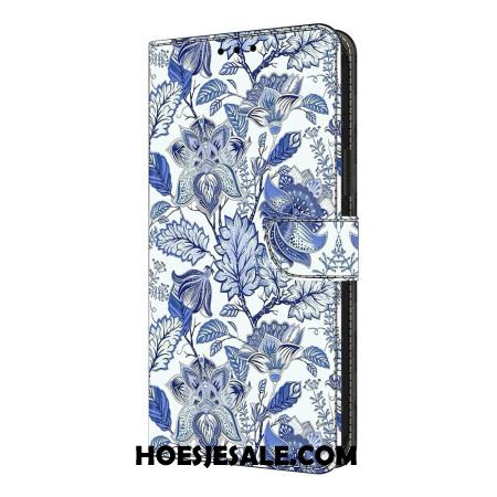 Leren Hoesje Xiaomi Redmi Note 14 Pro 4g Blauw Bloemenpatroon Bescherming Hoesje