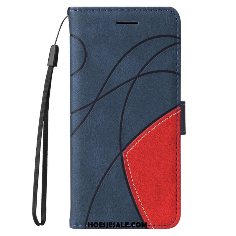 Leren Hoesje Xiaomi Redmi Note 14 Pro Plus 5g Tweekleurige Golvende Lijnen Bescherming Hoesje