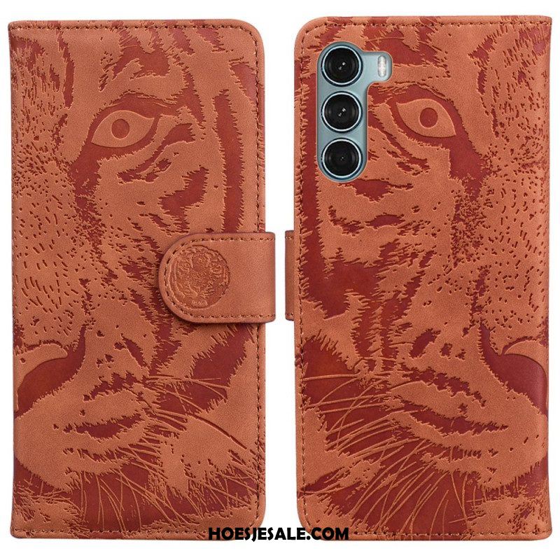 Leren Hoesje voor Moto G200 5G Tijger Gezicht Afdrukken