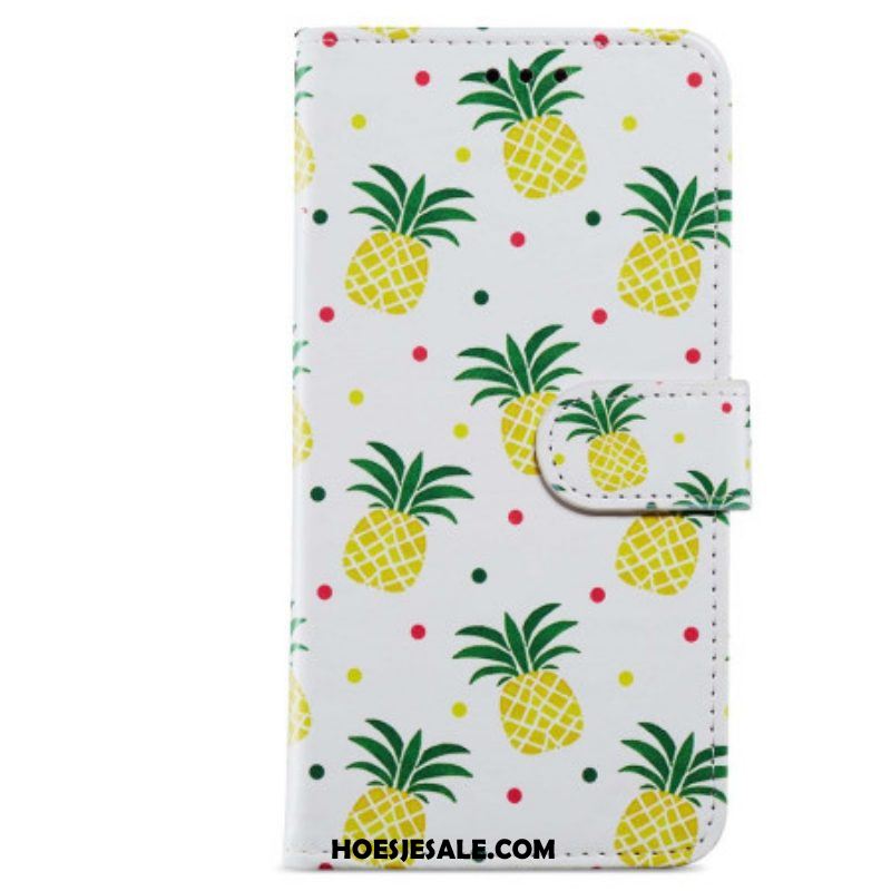 Leren Hoesje voor Moto G73 5G Met Ketting Ananas Met Bandjes