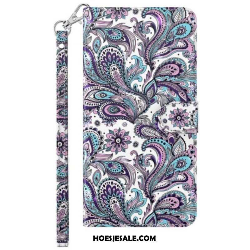 Leren Hoesje voor Moto G73 5G Met Ketting Paisley-patroon Met Bandjes